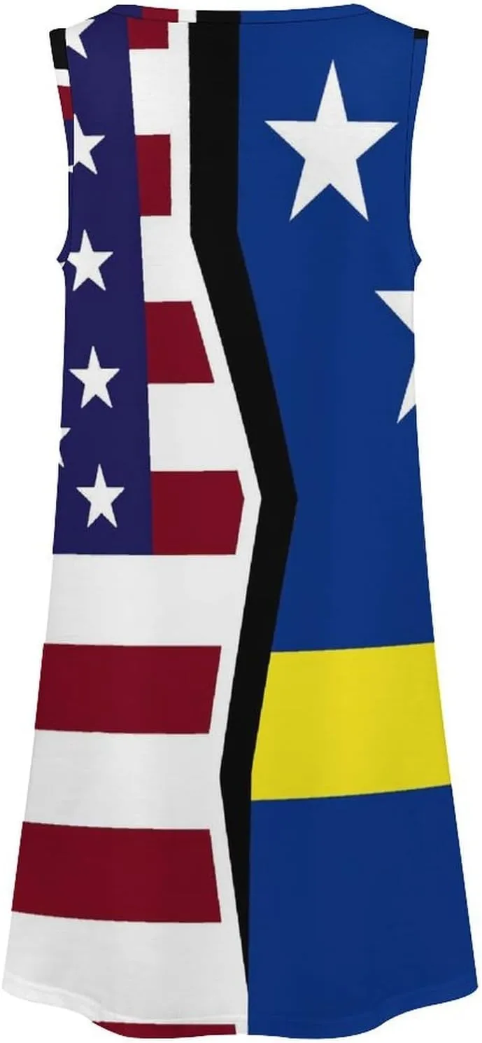 USA and Curacao Flag Women's Summer Dress Sleeveless Casual Loose Beach Vacation Tank Sundress