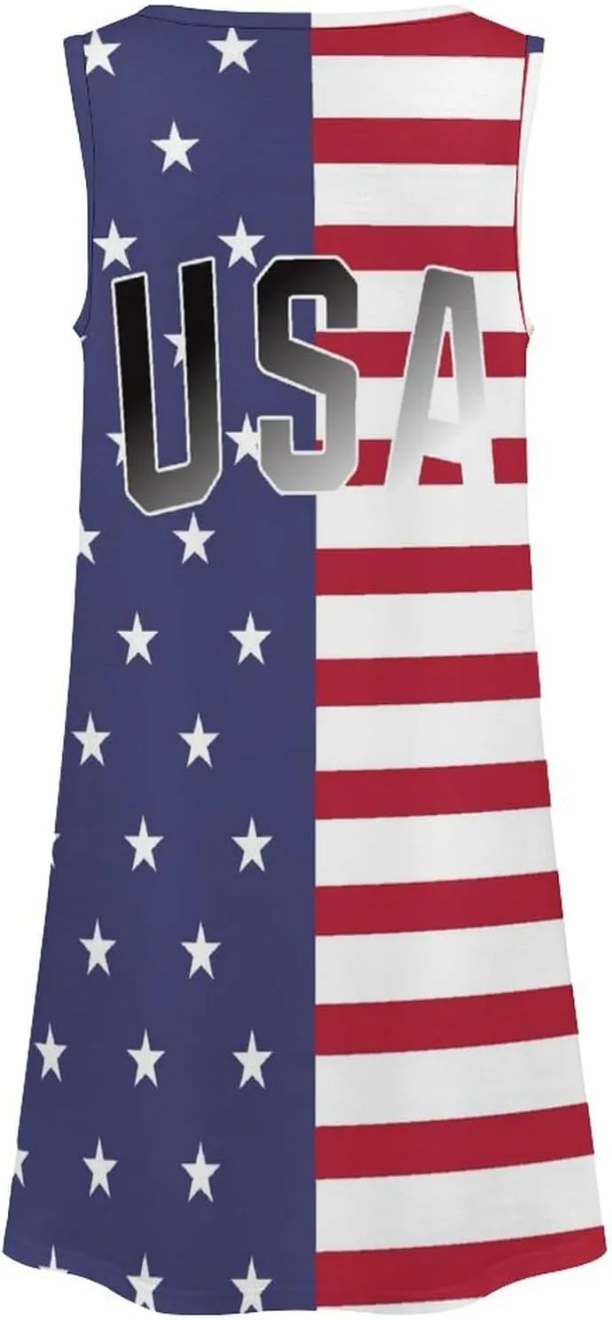USA Flag Women's Summer Dress Sleeveless Casual Loose Beach Vacation Tank Sundress