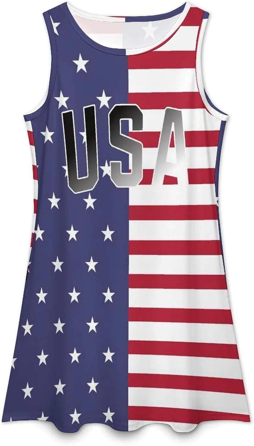 USA Flag Women's Summer Dress Sleeveless Casual Loose Beach Vacation Tank Sundress