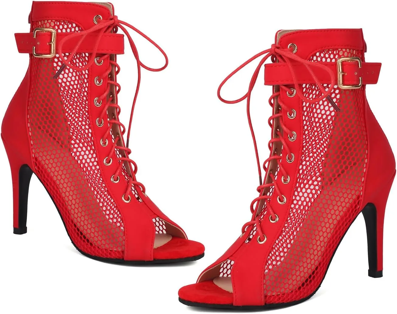 UTIKLIOU Women's Mesh Sandals Peep Toe High Top Sandals Lace Up Summer Boots Buckle Strap Party Sexy Pump Shoes Open toe