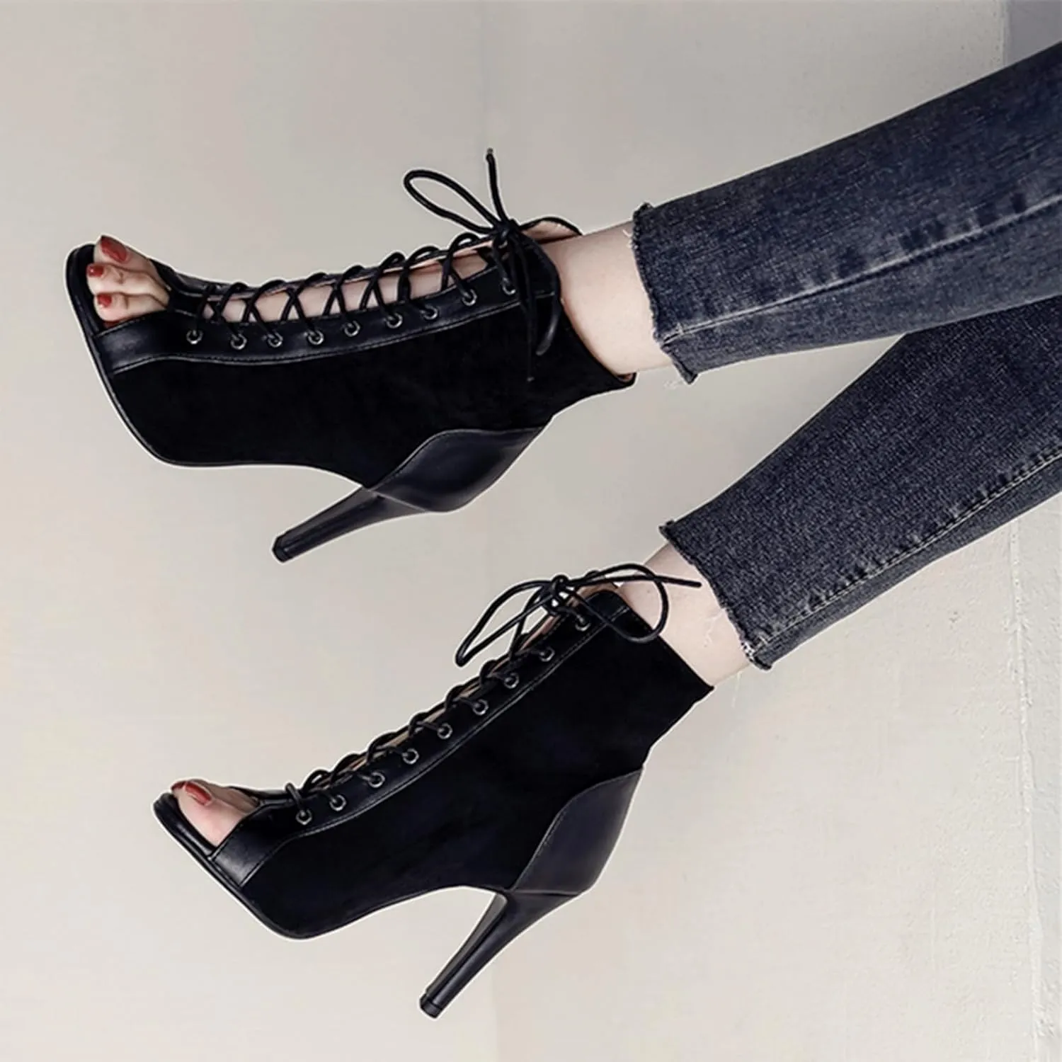 UTIKLIOU Women's Mesh Sandals Peep Toe High Top Sandals Lace Up Summer Boots Buckle Strap Party Sexy Pump Shoes Open toe