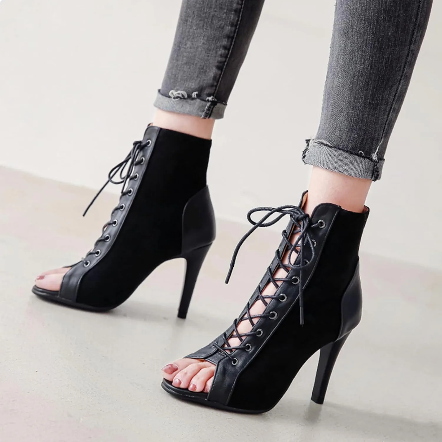 UTIKLIOU Women's Mesh Sandals Peep Toe High Top Sandals Lace Up Summer Boots Buckle Strap Party Sexy Pump Shoes Open toe