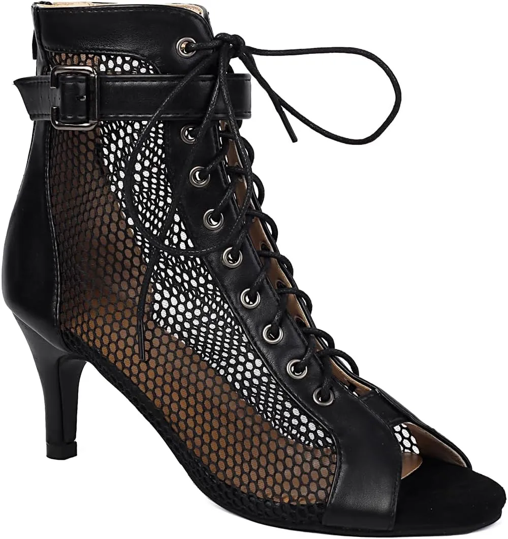 UTIKLIOU Women's Mesh Sandals Peep Toe High Top Sandals Lace Up Summer Boots Buckle Strap Party Sexy Pump Shoes Open Toe