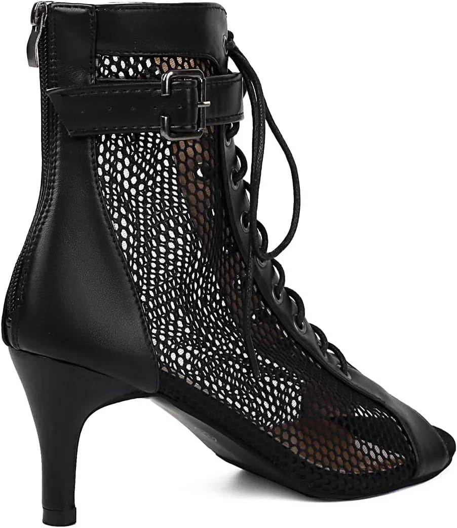 UTIKLIOU Women's Mesh Sandals Peep Toe High Top Sandals Lace Up Summer Boots Buckle Strap Party Sexy Pump Shoes Open Toe