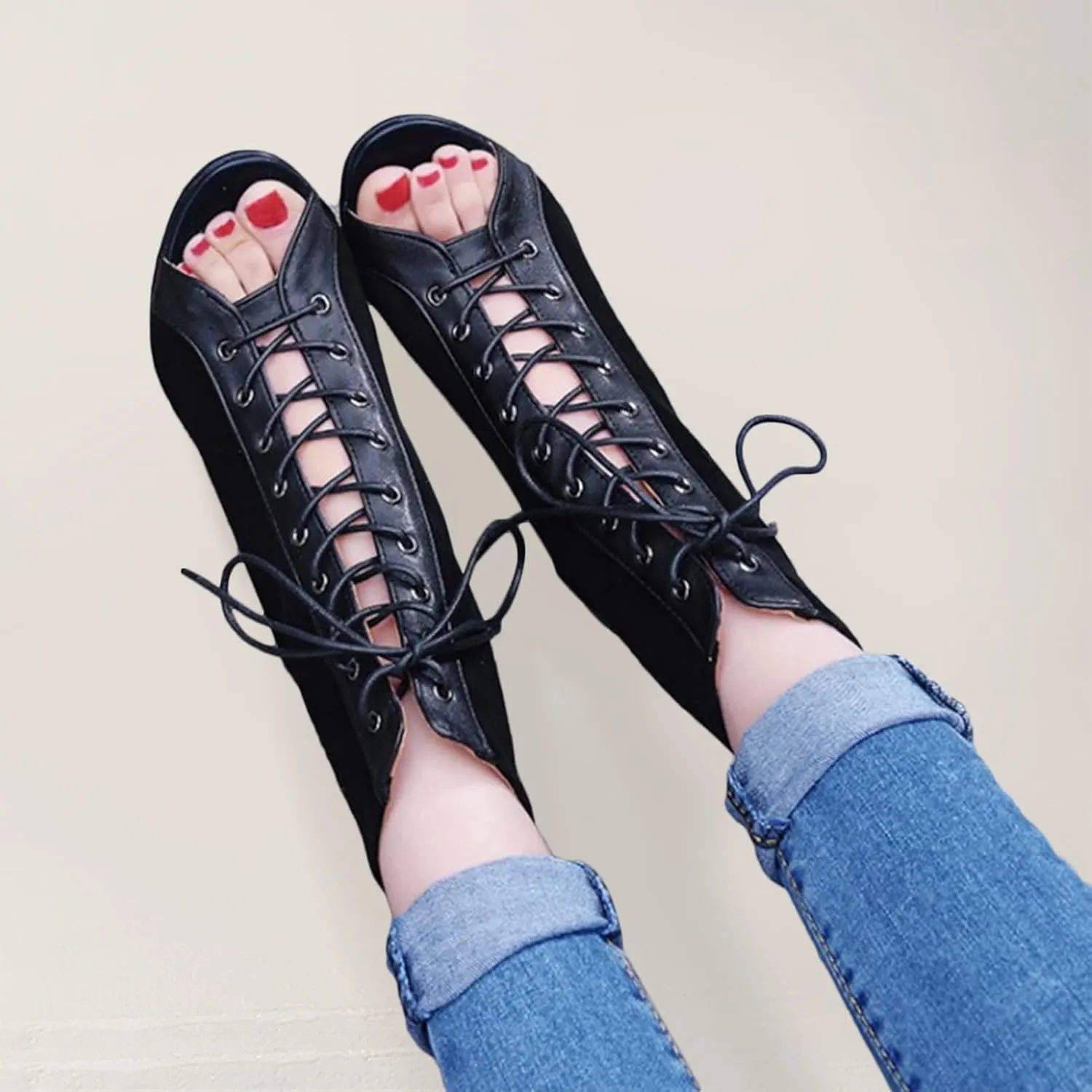 UTIKLIOU Women's Mesh Sandals Peep Toe High Top Sandals Lace Up Summer Boots Buckle Strap Party Sexy Pump Shoes Open toe
