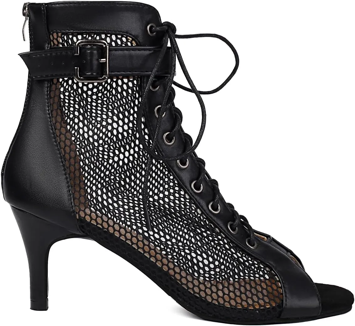 UTIKLIOU Women's Mesh Sandals Peep Toe High Top Sandals Lace Up Summer Boots Buckle Strap Party Sexy Pump Shoes Open Toe