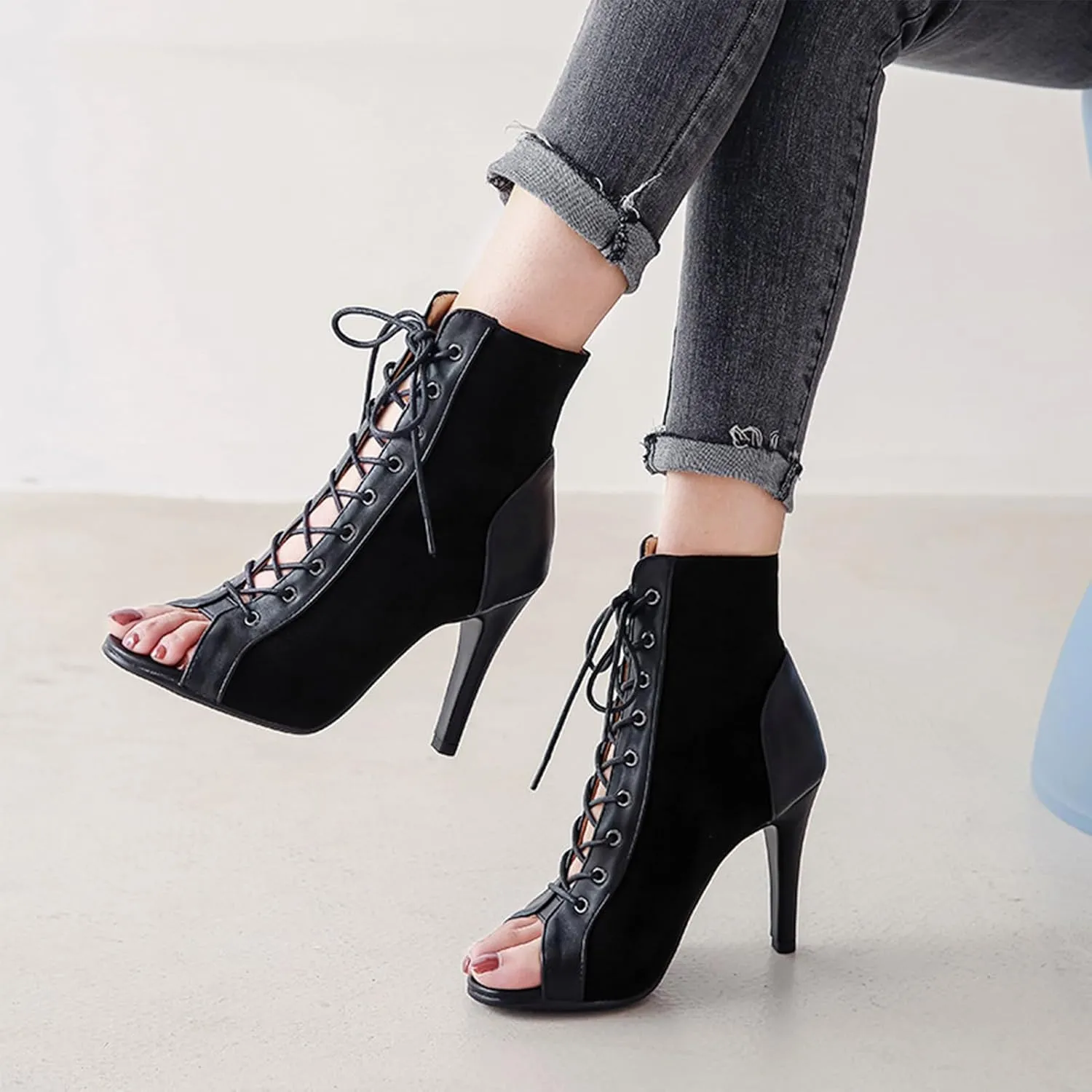 UTIKLIOU Women's Mesh Sandals Peep Toe High Top Sandals Lace Up Summer Boots Buckle Strap Party Sexy Pump Shoes Open toe