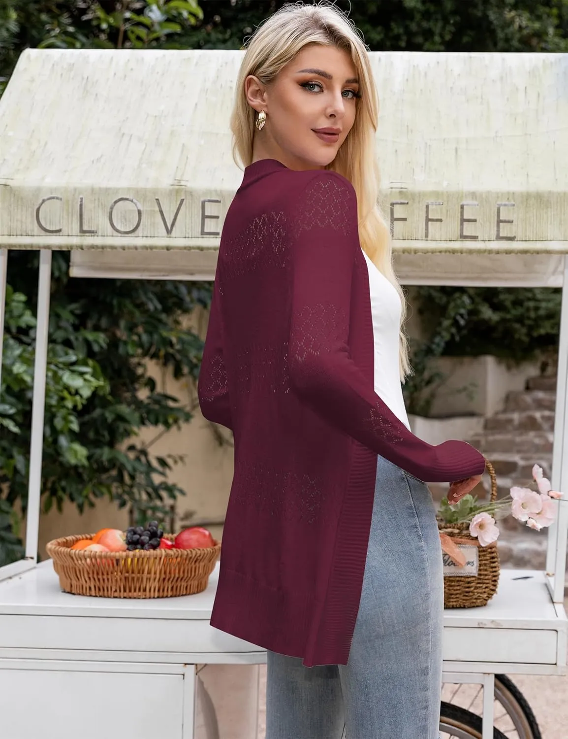 U.Vomade Women's Sweaters Boho Long Sleeve Open Front Chunky Cable Knit Cardigan