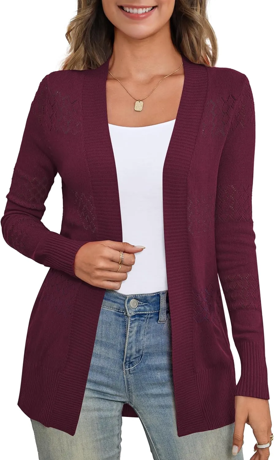 U.Vomade Women's Sweaters Boho Long Sleeve Open Front Chunky Cable Knit Cardigan