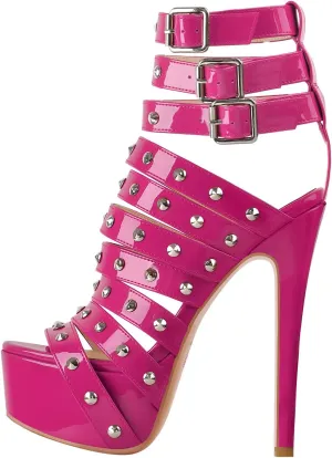 VERISSON Women's Peep Toe Gladiator Platform Sandal Boots Rhinestone Beaded Buckle Strappy Stiletto Party Booties