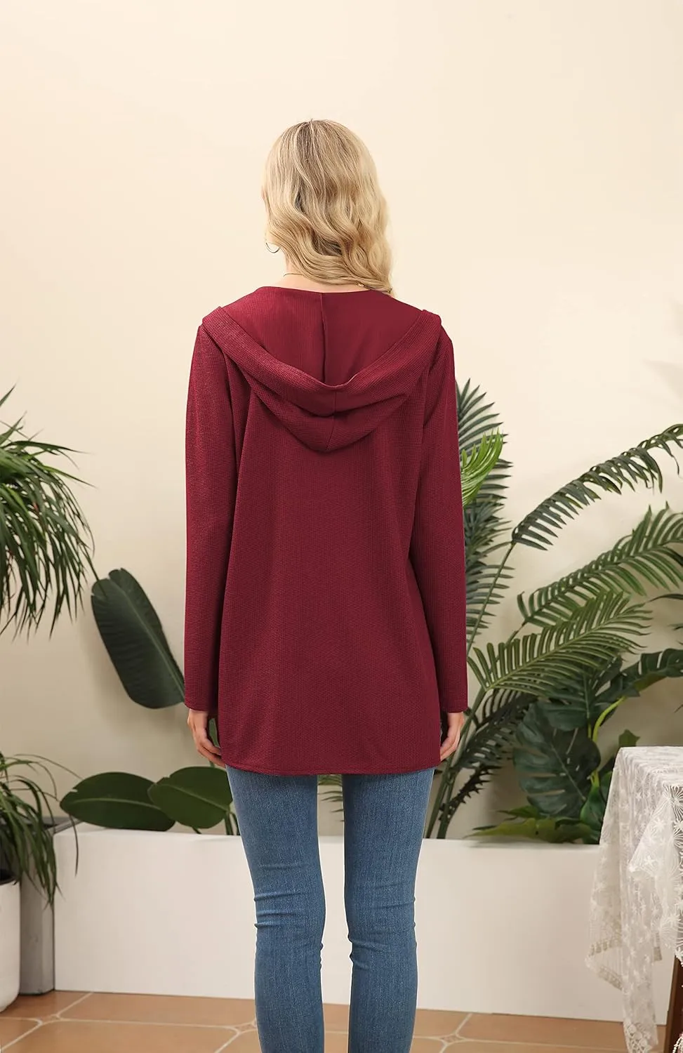 VIISHOW Womens Lightweight Casual Hoodie Cardigans Open Front Waffle Knit Long Sleeve Outwear Coat with Pockets