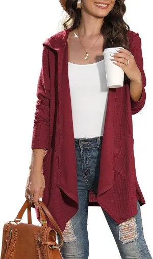 VIISHOW Womens Lightweight Casual Hoodie Cardigans Open Front Waffle Knit Long Sleeve Outwear Coat with Pockets