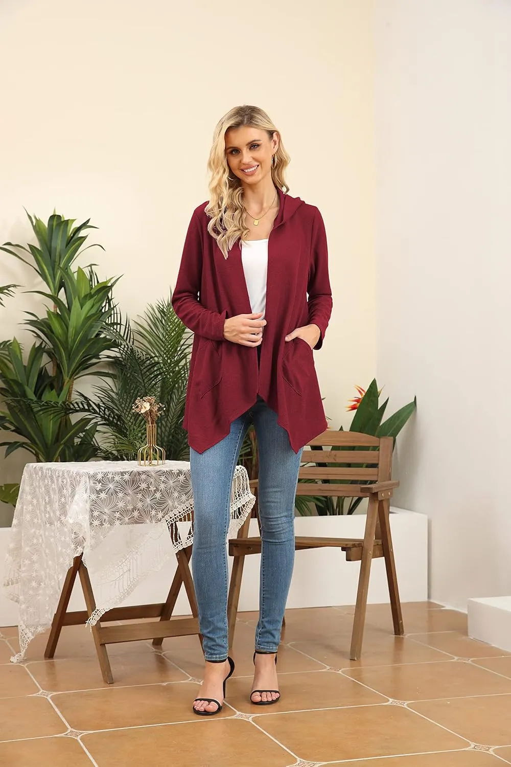 VIISHOW Womens Lightweight Casual Hoodie Cardigans Open Front Waffle Knit Long Sleeve Outwear Coat with Pockets