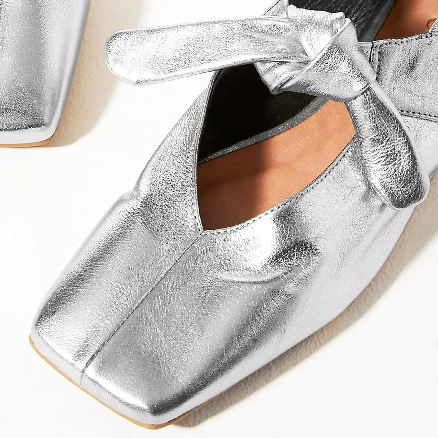 VIMISAOI Square Toe Ballerina Shoes for Women Bow Knots Ballet Flats Mary Jane Flats Slip On Bowtie Strap Flats