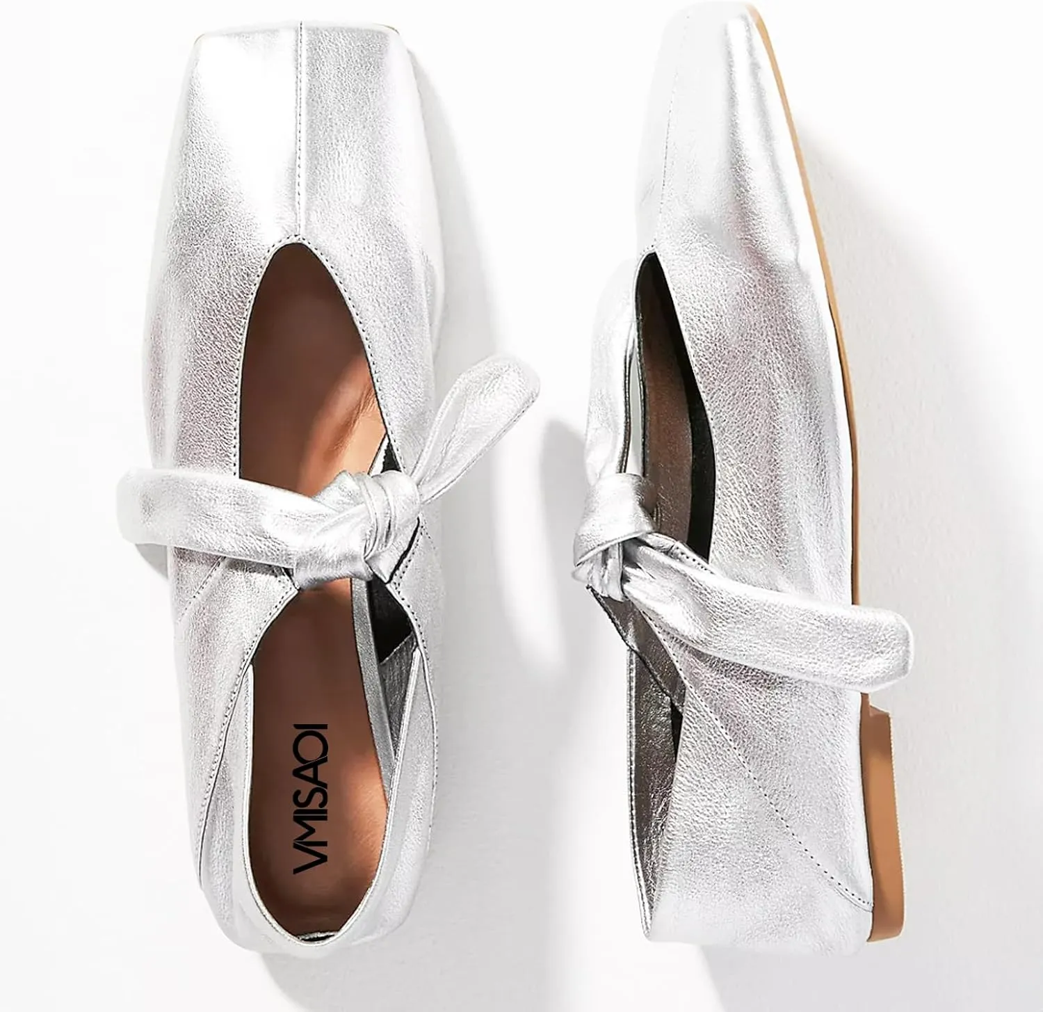 VIMISAOI Square Toe Ballerina Shoes for Women Bow Knots Ballet Flats Mary Jane Flats Slip On Bowtie Strap Flats