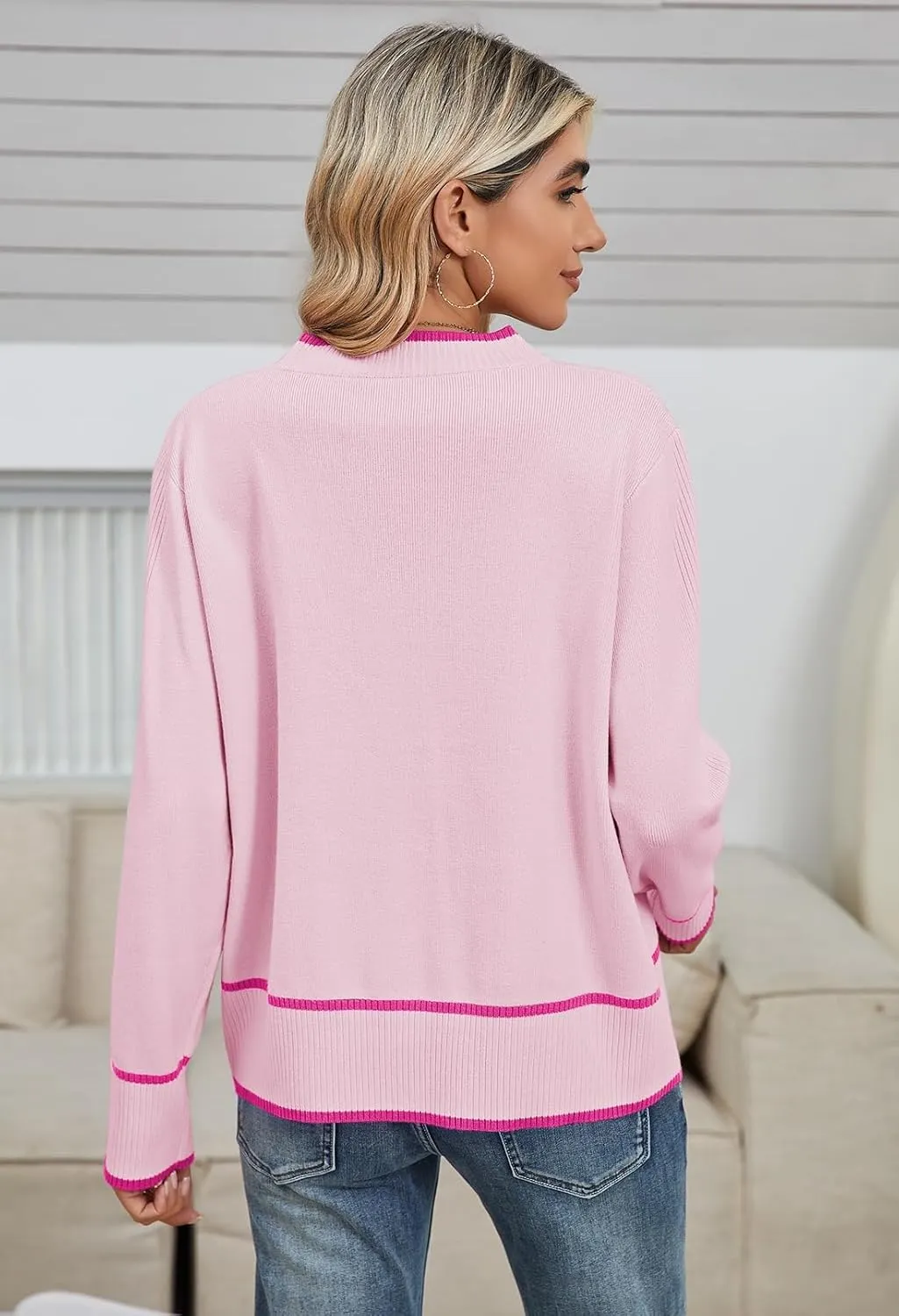 Viottiset Women's Cardigan Sweaters Oversized Button Down Striped V Neck Color Block Knit Sweater Lightweight