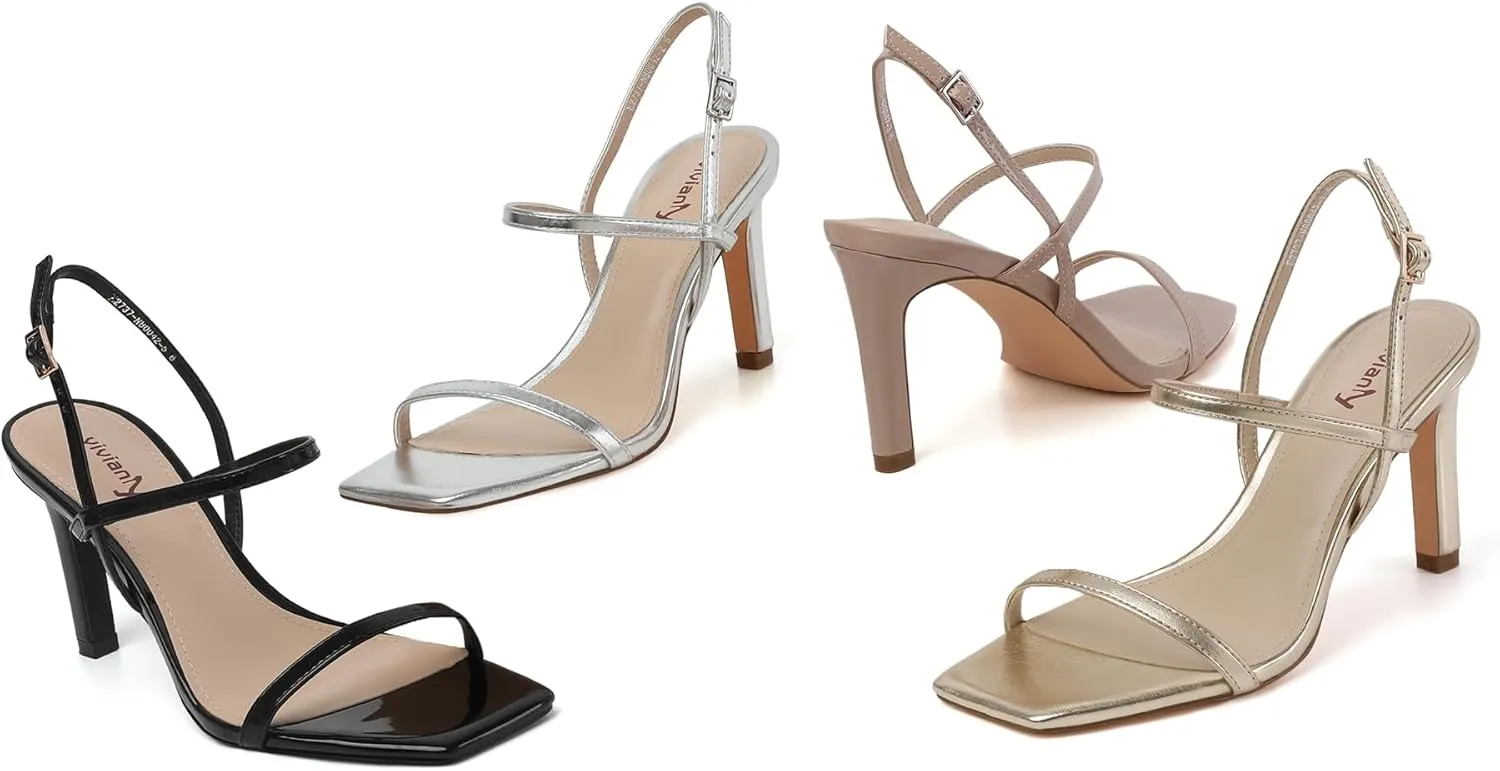 vivianly Women's Strappy Heels for Women Sandals Trendy Square Toe Sandals with Ankle Strap For Weddings, Proms, Parties