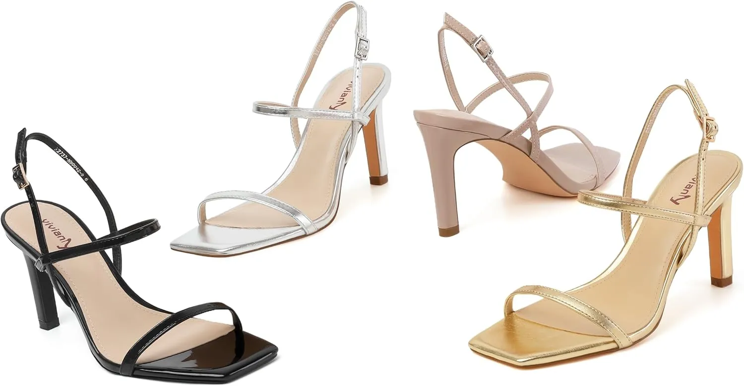 vivianly Women's Strappy Heels for Women Sandals Trendy Square Toe Sandals with Ankle Strap For Weddings, Proms, Parties
