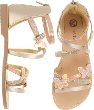 Vonair Girls Sandals Open Toe Kids Summer Flat Sandals with Zipper Fashion Dress Flower Shoes for Wedding Party