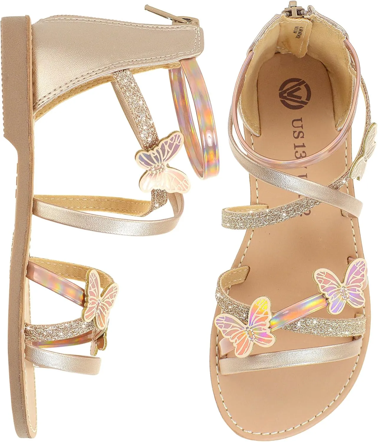 Vonair Girls Sandals Open Toe Kids Summer Flat Sandals with Zipper Fashion Dress Flower Shoes for Wedding Party