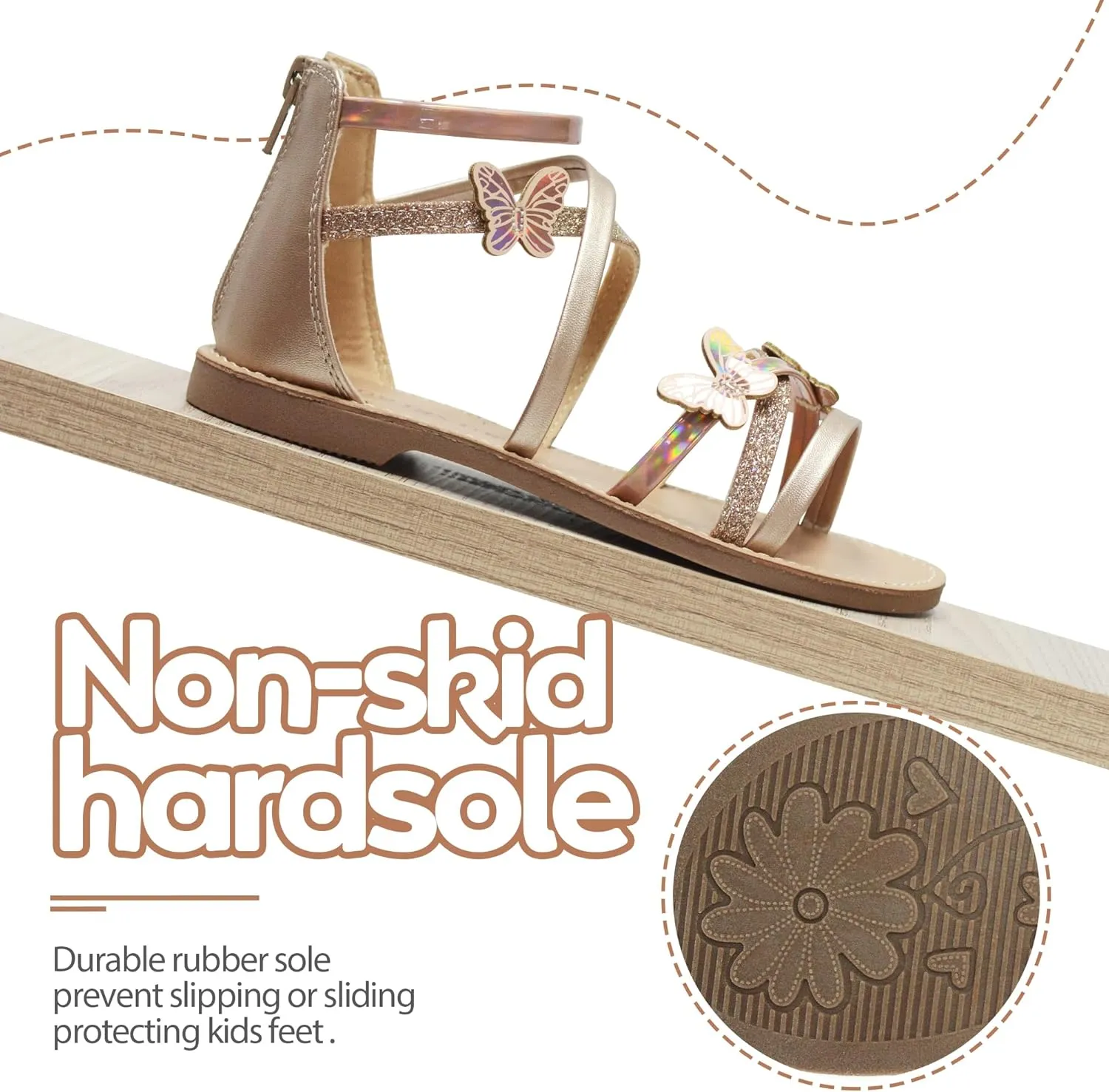 Vonair Girls Sandals Open Toe Kids Summer Flat Sandals with Zipper Fashion Dress Flower Shoes for Wedding Party