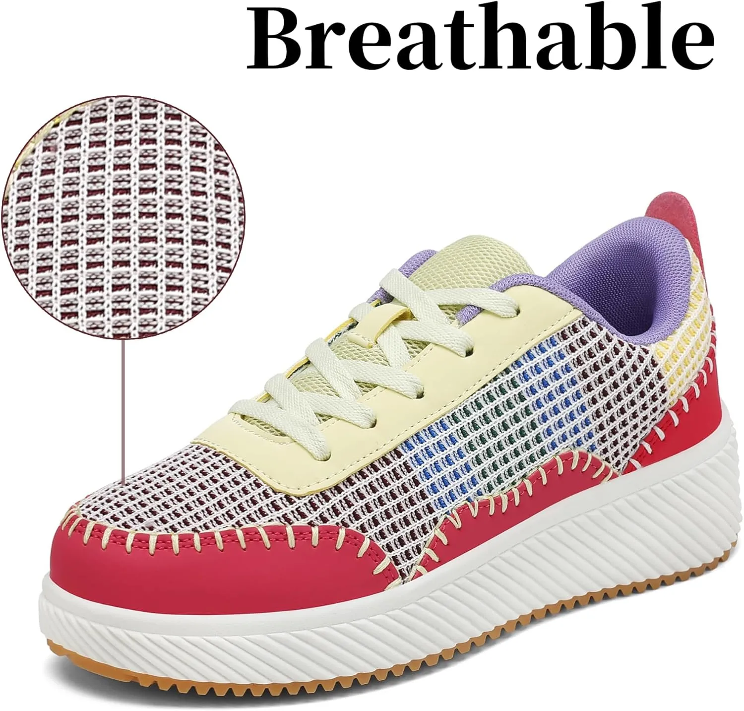 VZQ Platform Sneakers for Women,Comfortable Low Top Braided Womens Chunky Sneakers Casual Classic Tennis Shoes for Walking