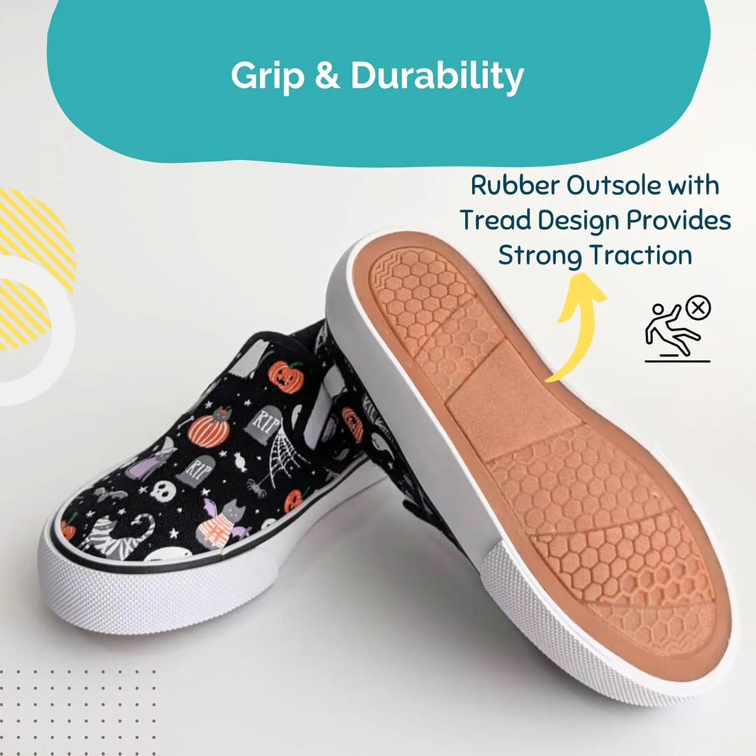 waddle wonder Toddler Halloween Low Top Slip-on Elastic No Lace School Walking Shoes Sneaker with Ghosts and Pumpkins