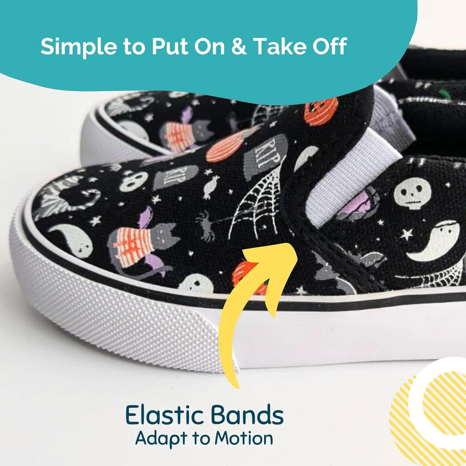 waddle wonder Toddler Halloween Low Top Slip-on Elastic No Lace School Walking Shoes Sneaker with Ghosts and Pumpkins