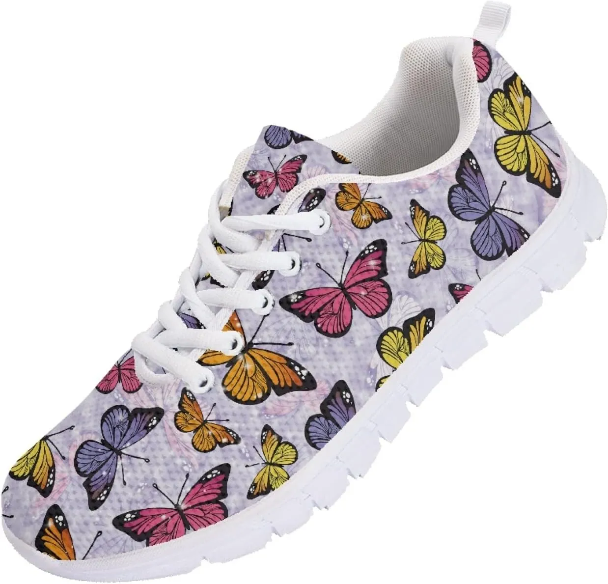 Wanyint Rainbow Stripes Print Women Tennis Sneakers Lace-up Walking Training Shoes Non Slip Sports Footwear