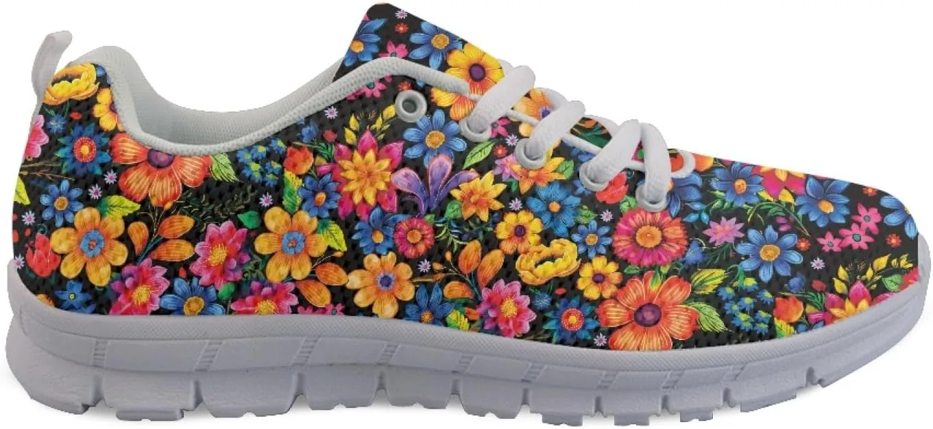 Wanyint Rainbow Stripes Print Women Tennis Sneakers Lace-up Walking Training Shoes Non Slip Sports Footwear