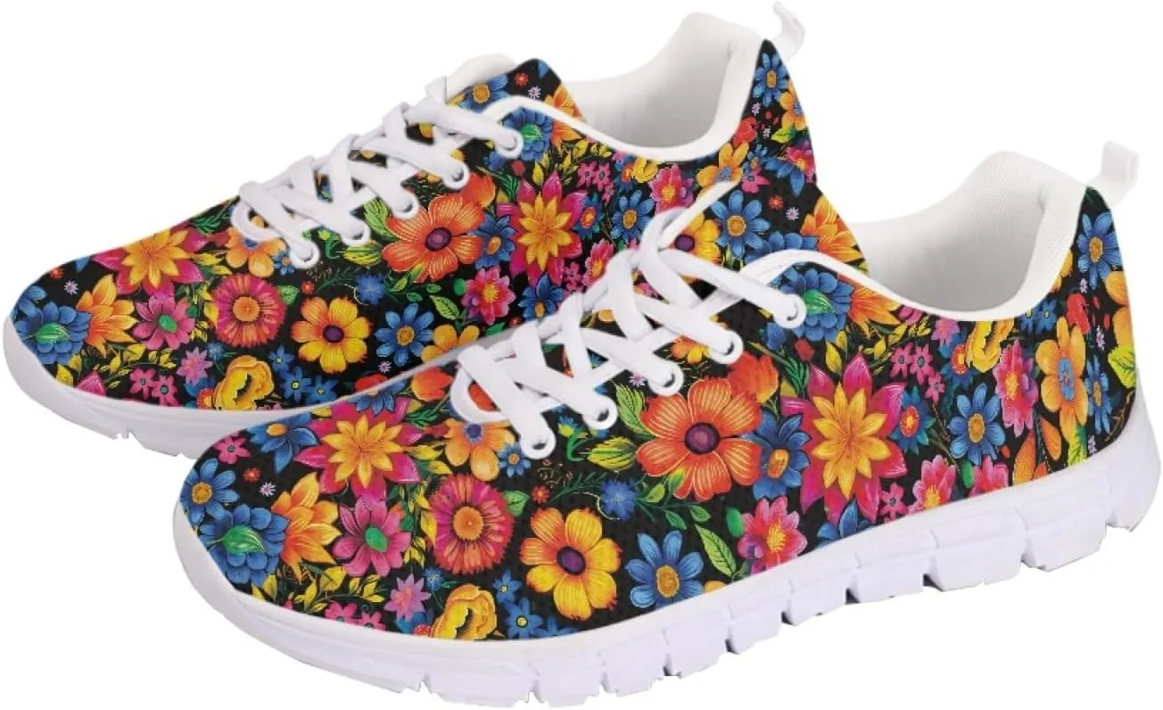 Wanyint Rainbow Stripes Print Women Tennis Sneakers Lace-up Walking Training Shoes Non Slip Sports Footwear