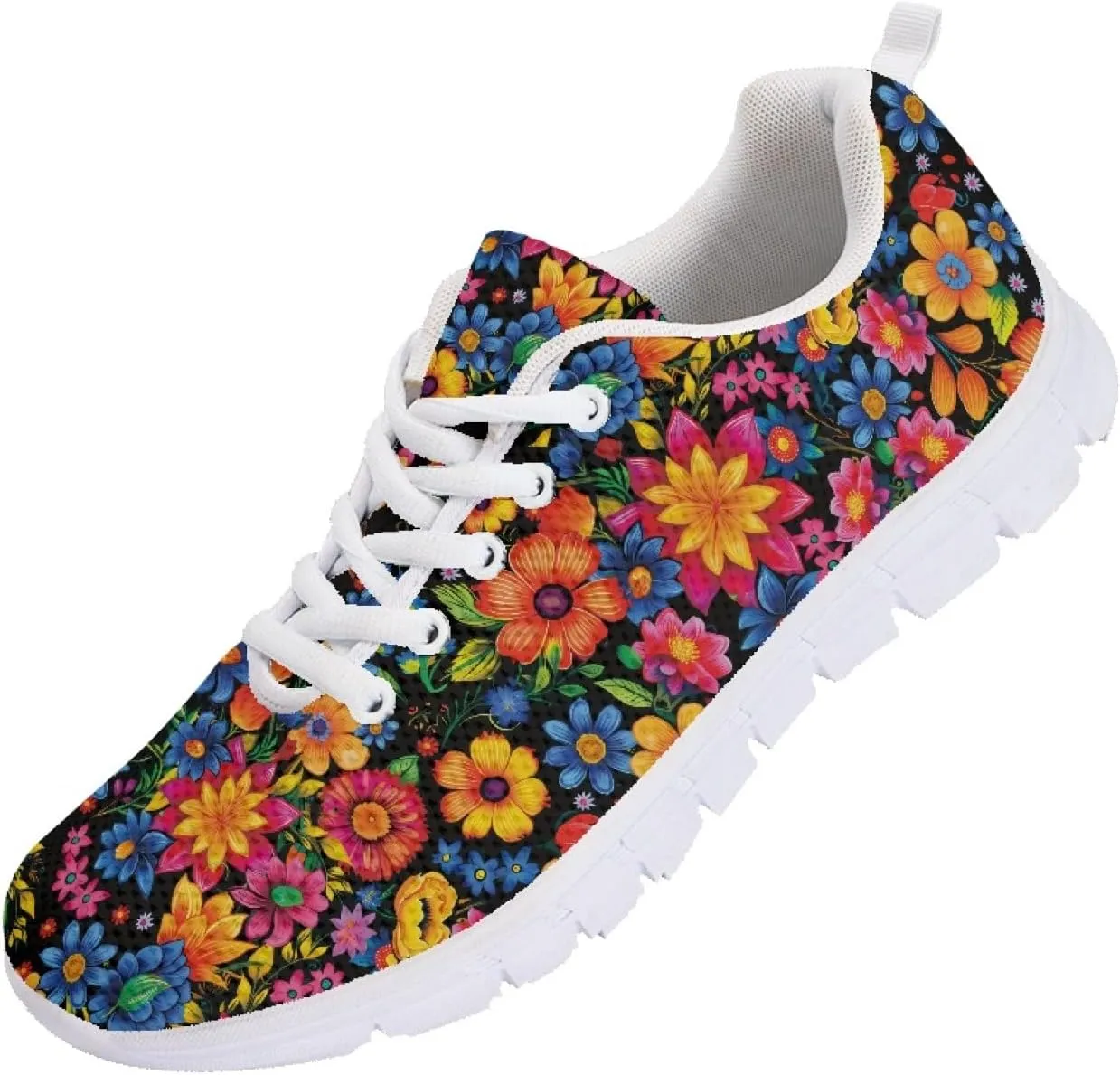 Wanyint Rainbow Stripes Print Women Tennis Sneakers Lace-up Walking Training Shoes Non Slip Sports Footwear