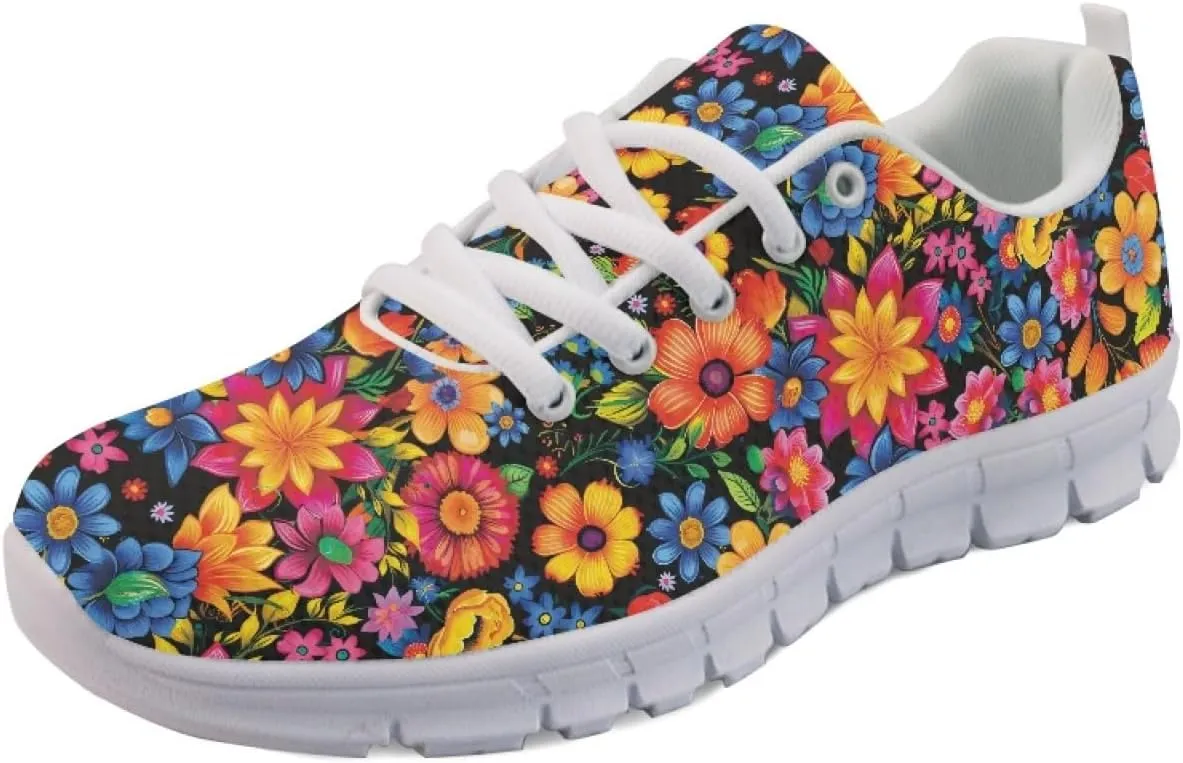 Wanyint Rainbow Stripes Print Women Tennis Sneakers Lace-up Walking Training Shoes Non Slip Sports Footwear
