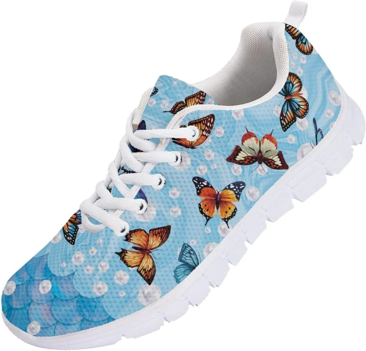 Wanyint Rainbow Stripes Print Women Tennis Sneakers Lace-up Walking Training Shoes Non Slip Sports Footwear