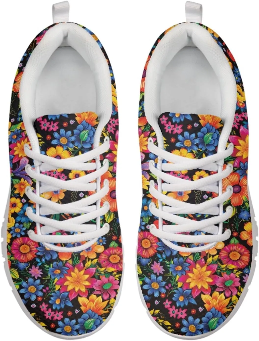 Wanyint Rainbow Stripes Print Women Tennis Sneakers Lace-up Walking Training Shoes Non Slip Sports Footwear