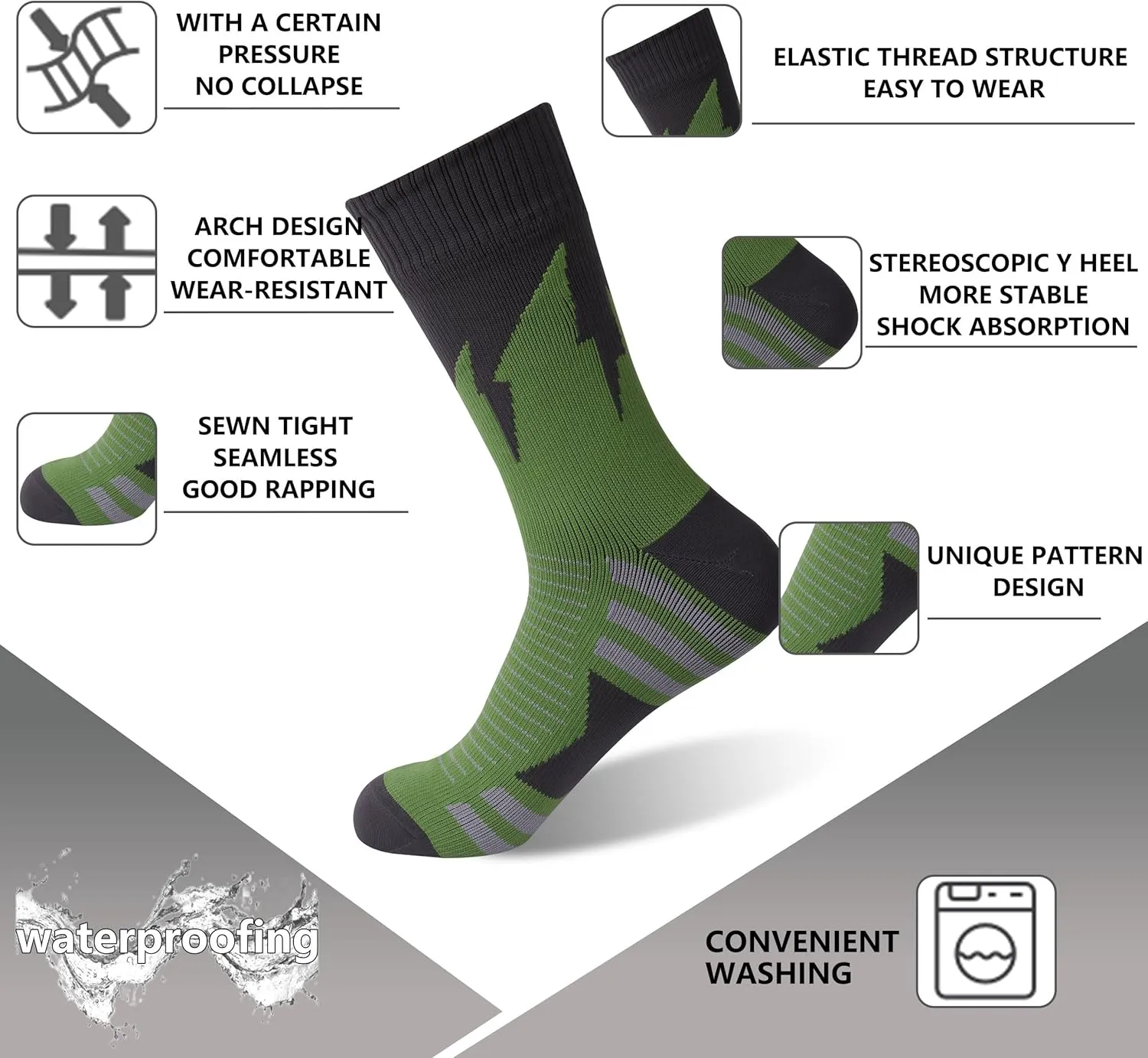 Waterproof Socks Men Women Cushion Breathable Hiking Wading Skiing Outdoor Sport Crew Socks