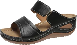 Wedge Sandals for Women Casual Summer Comfortable Fish Mouth Open Toe Double Straps Slip-on Slipper Novelty Trendy Stitched Outdoor Ladies Shoes