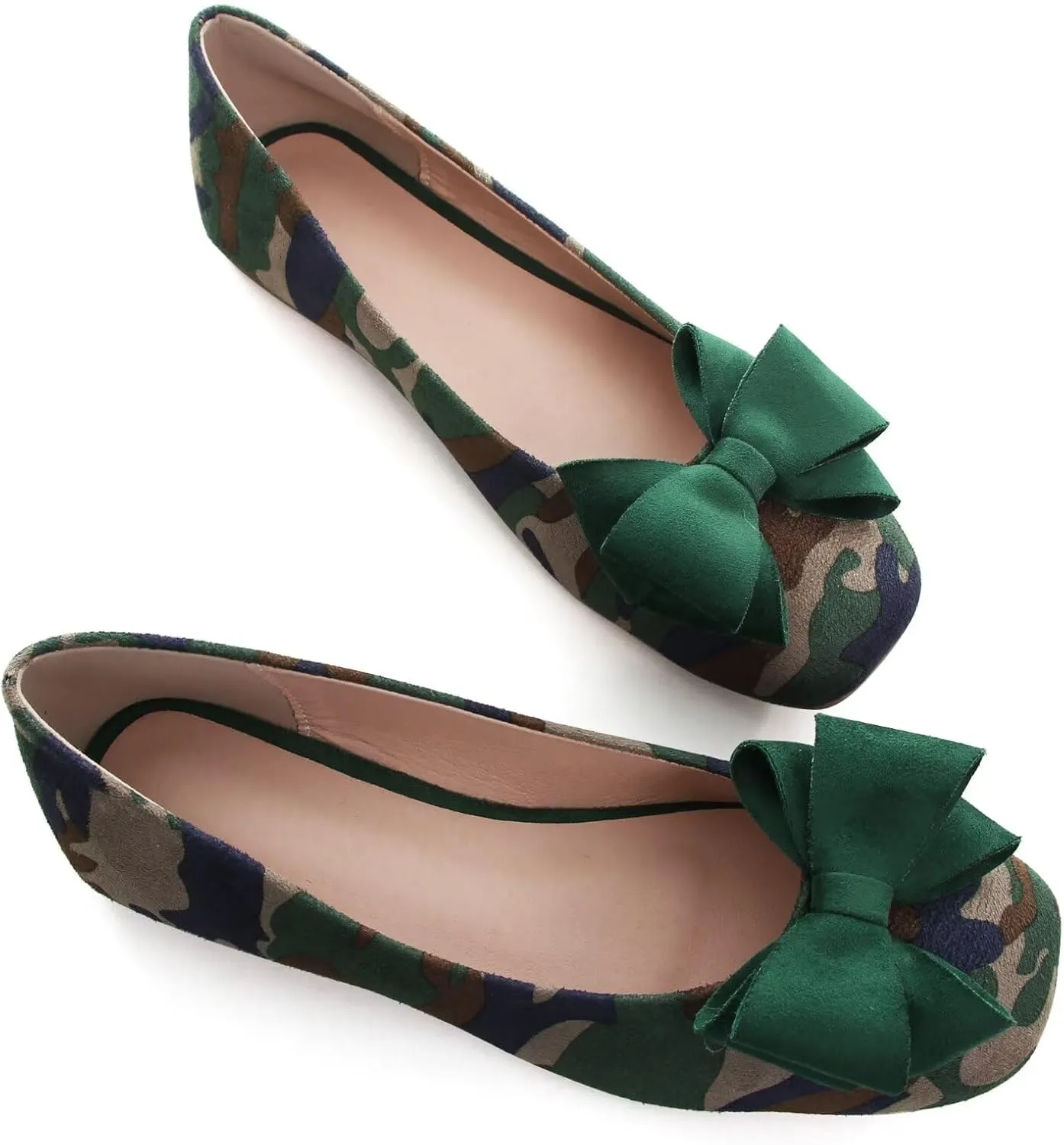 WENJIAZHIZHI Women's Square Toe Bowknot Ballet Flats Comfortable Slip-On Casual Loafers Walking Flat Dress Shoes