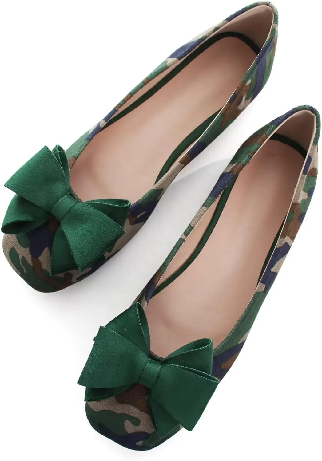 WENJIAZHIZHI Women's Square Toe Bowknot Ballet Flats Comfortable Slip-On Casual Loafers Walking Flat Dress Shoes