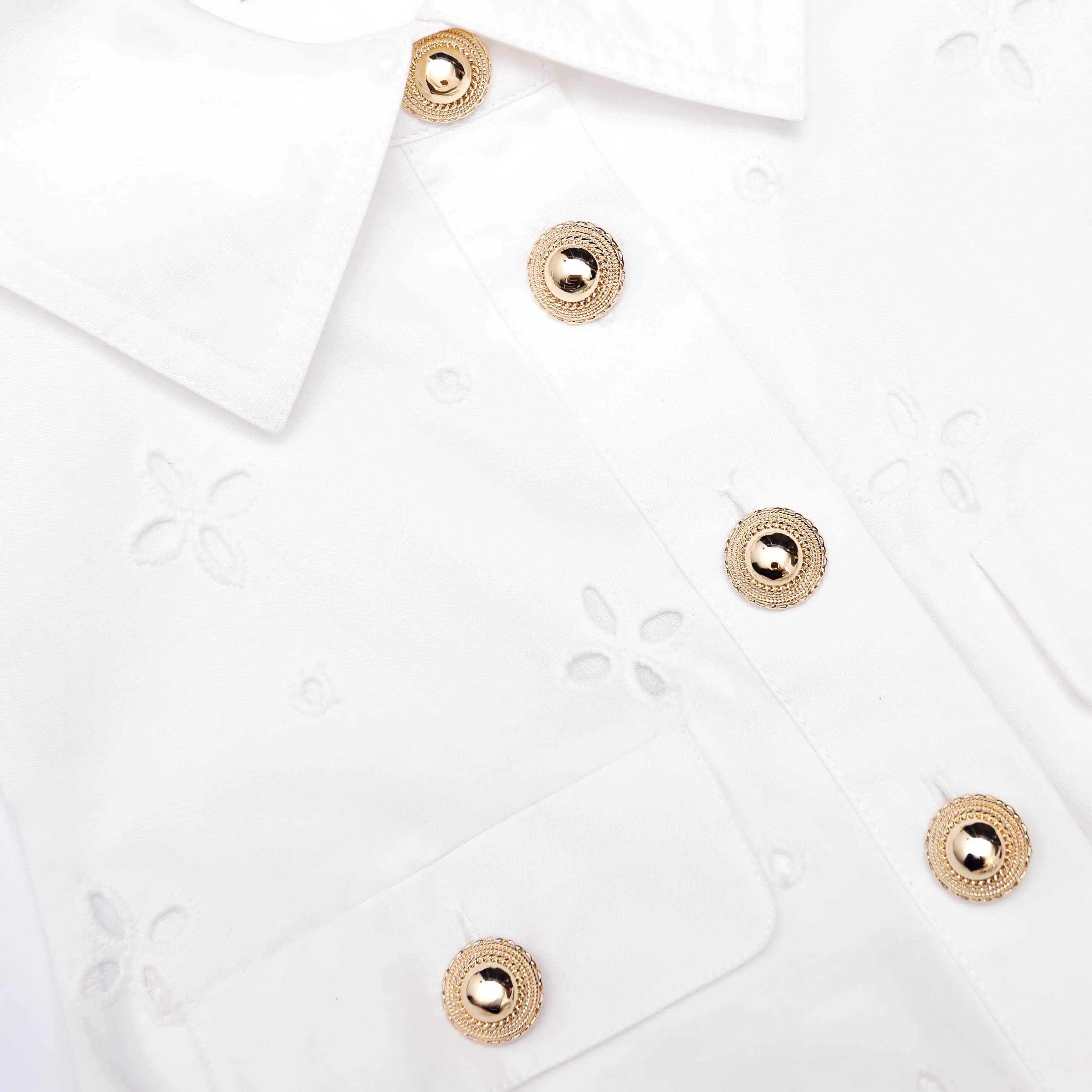 White Cotton Broderie Collared Midi Dress