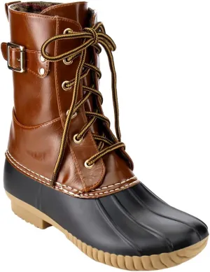Wild Diva Lounge Devina-04A Women's Ankle High Lace Up Duck Rain Boots