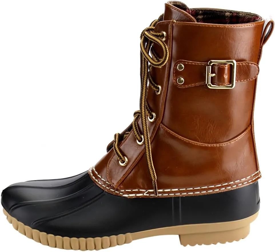 Wild Diva Lounge Devina-04A Women's Ankle High Lace Up Duck Rain Boots