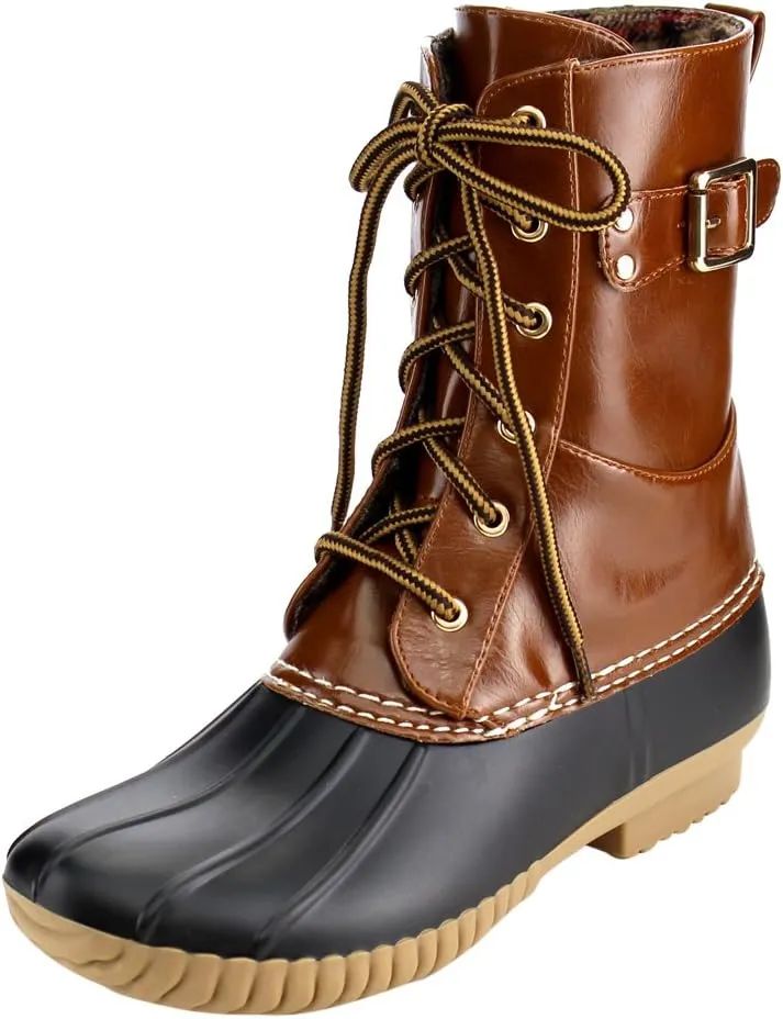 Wild Diva Lounge Devina-04A Women's Ankle High Lace Up Duck Rain Boots