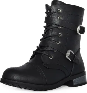 Wild Diva Timberly Women's Fashion Lace Up Buckle Knee High Combat Boots