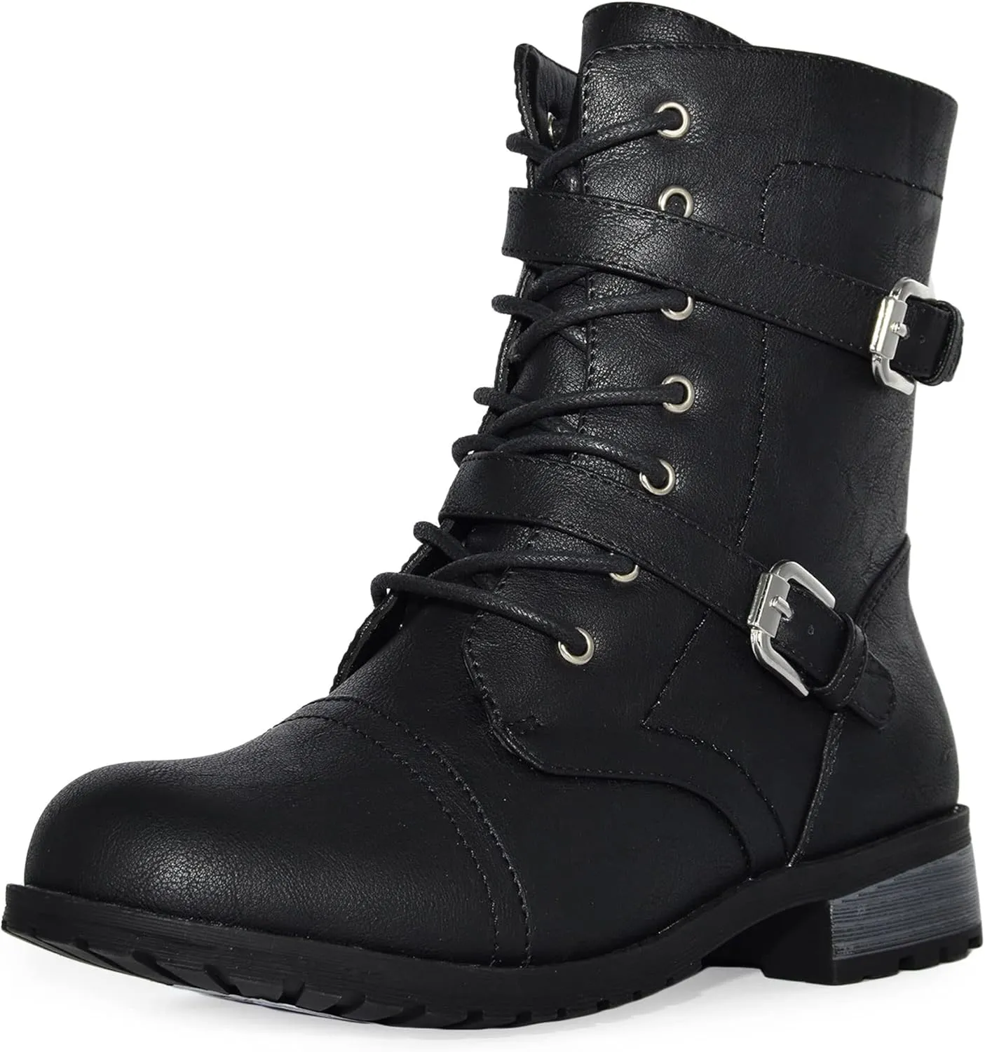 Wild Diva Timberly Women's Fashion Lace Up Buckle Knee High Combat Boots