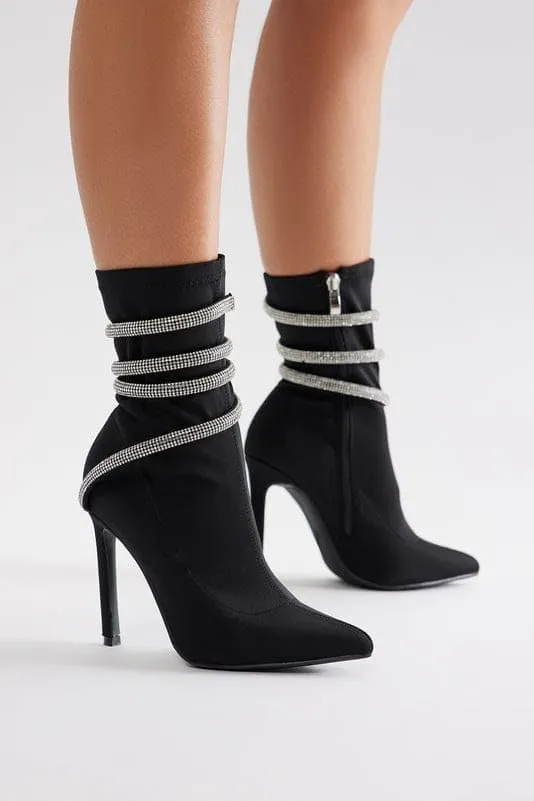 Wild Diva Women's Embellished Coil Strappy Pointy Toe Stiletto Ankle High Heel Booties