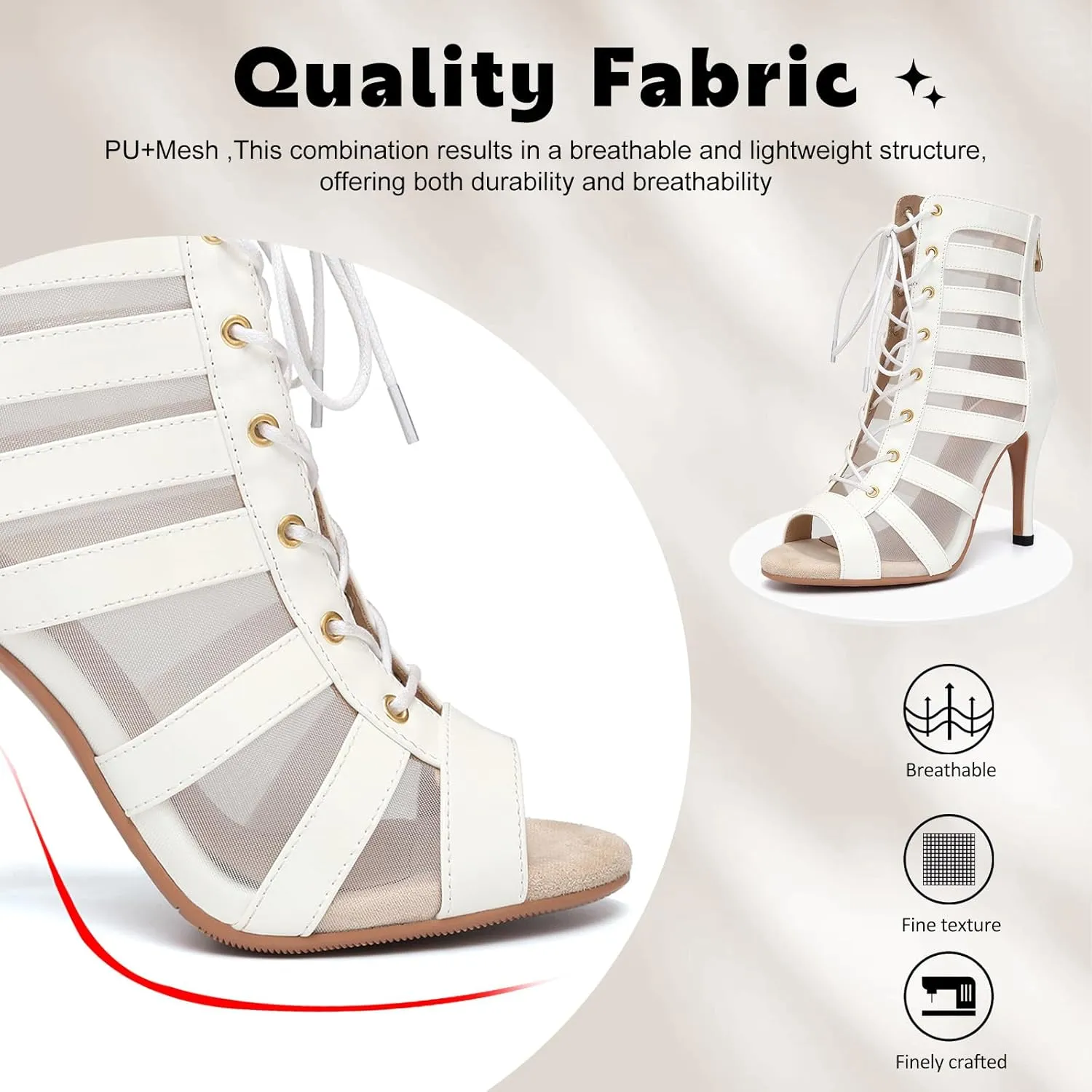 Women Ballroom Dance Boots Lace Up Open Toe High Heel Performance Practice Salsa Latin Dancing Boots,DS-K400