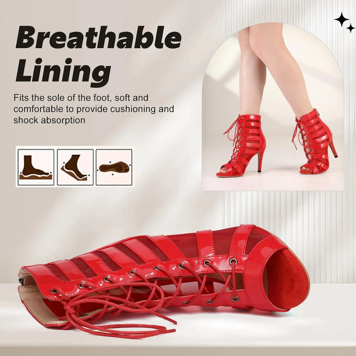 Women Ballroom Dance Boots Lace Up Open Toe High Heel Performance Practice Salsa Latin Dancing Boots,DS-K400