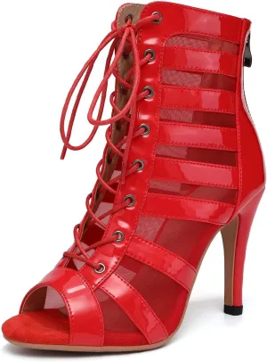 Women Ballroom Dance Boots Lace Up Open Toe High Heel Performance Practice Salsa Latin Dancing Boots,DS-K400