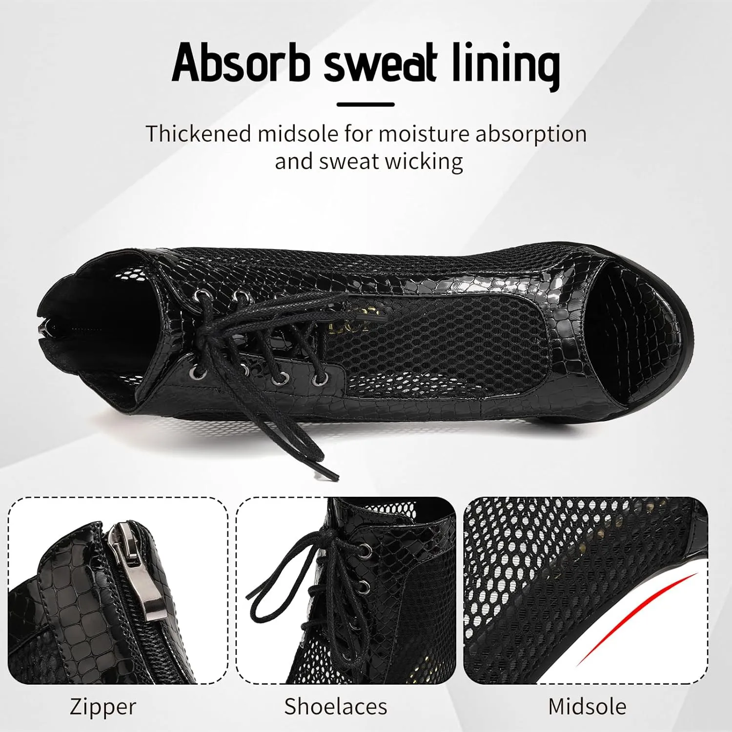 Women Ballroom Dance Boots Open Toe Lace Up Mesh Salsa Performence Professional Latin Dance Boots,DS-970